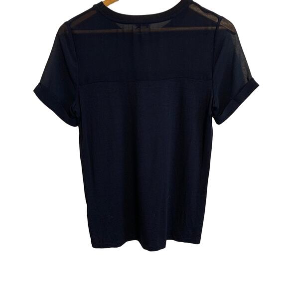 Warehouse Navy Blue Short Sleeve Sheer Top Blouse - Picture 7 of 7